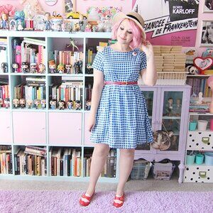 Kling cold shoulder blue gingham dress size Medium